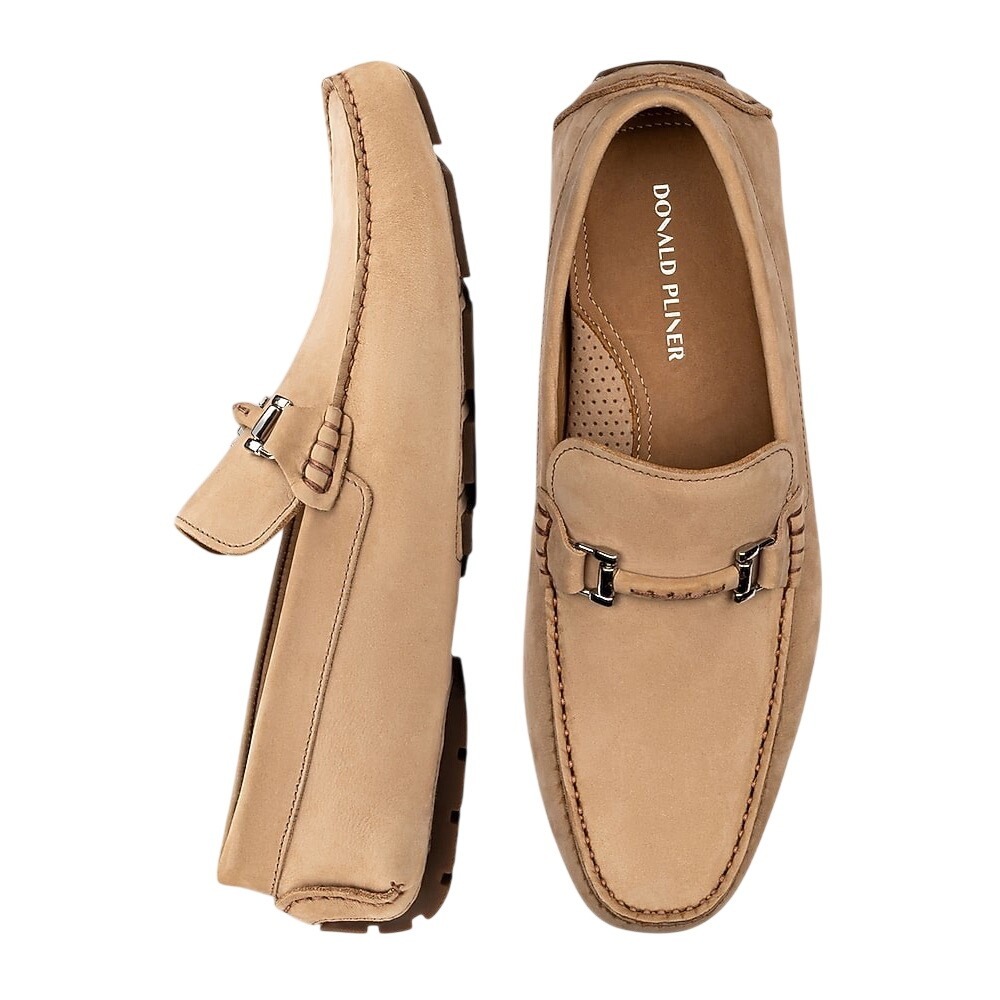 Donald Pliner Dannercy Loafers Mens 10.5 Sand Pebble Calf Leather Square Toe NEW